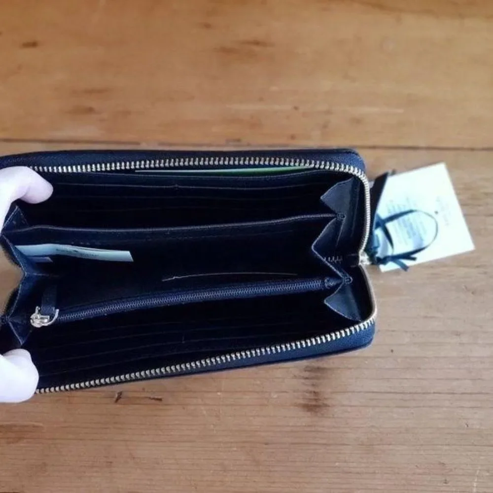 KATE SPADE Neda Wilson Road Embellished Long Zip Around Nylon Wallet Black